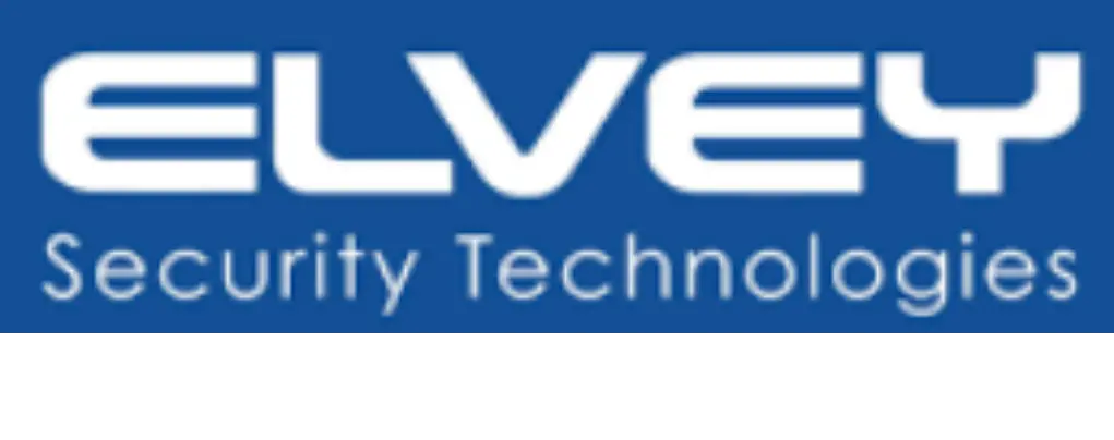 Elvey Security Technologies logo with white text on blue background