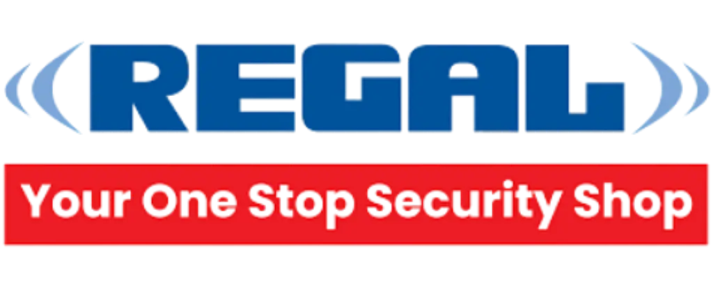 Regal logo in blue with curved design elements and red banner reading 'Your One Stop Security Shop
